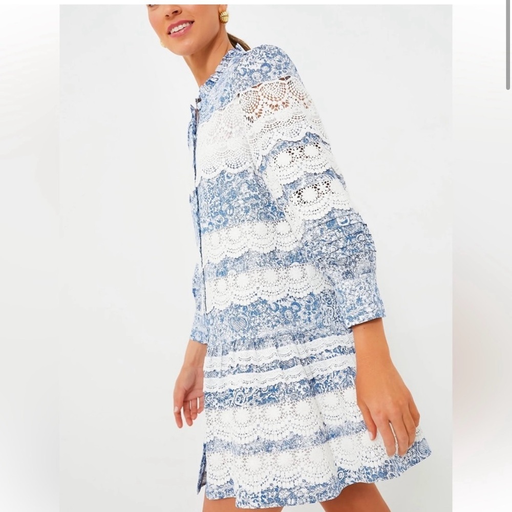🤍HYACINTH HOUSE Lace Trim Blue Etched
Floral Emmie Mini Dress🩵 - Picture 7 of 11